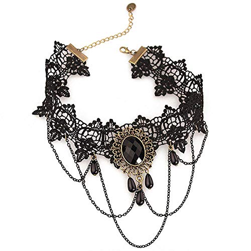 Jurxy Conjunto de Collar de Gargantilla de Encaje con Pulsera Punk Fiesta Gótico Hecho a Mano Vampiro Victoriano Esclavo Retro Lolita Colgante Collar Pulsera Pulsera para Mujeres Negras Estilo 4