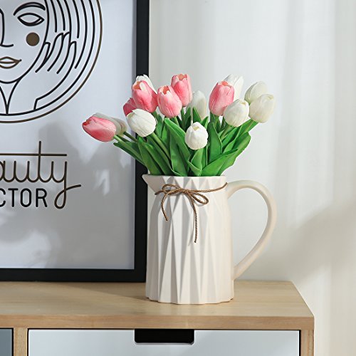JUSTOYOU El tulipán Toque Real, 33 cm de Largo, Flores Artificiales Decorativas para Ramos de Boda, hogar, Hotel, jardín, Evento de Navidad, Rosa, 20 por Paquete