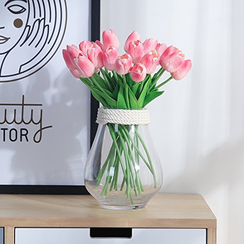 JUSTOYOU El tulipán Toque Real, 33 cm de Largo, Flores Artificiales Decorativas para Ramos de Boda, hogar, Hotel, jardín, Evento de Navidad, Rosa, 20 por Paquete