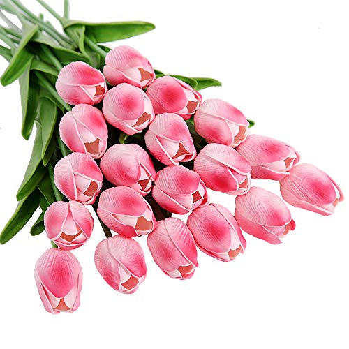 JUSTOYOU El tulipán Toque Real, 33 cm de Largo, Flores Artificiales Decorativas para Ramos de Boda, hogar, Hotel, jardín, Evento de Navidad, Rosa, 20 por Paquete
