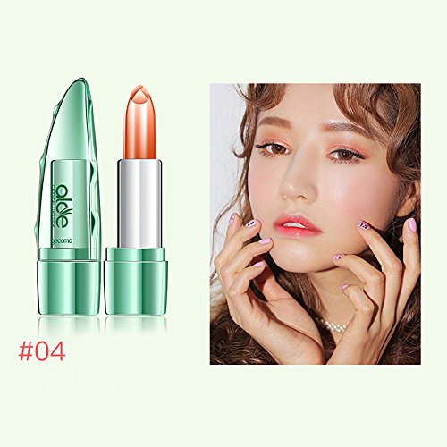 JUTOO Lápiz labial de aloe vera Brillo de labios Lápiz labial de gelatina de áloe orgánico Cambio de color Temperatura Labio humectante