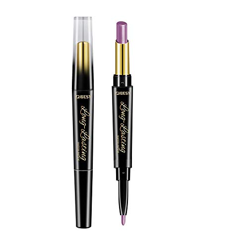 JUTOO Lápiz labial de doble cabeza Lápiz labial mate mate hidratante + delineador de labiosQIBEST Perfilador de labios duradero de doble punta Perfilador de labios impermeable Lápiz lápiz labial