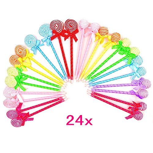 JZK 24 Bolígrafos divertidos forma lollipops para estudiante nños regalo detalles invitaciones cumpleanos navidad infantil