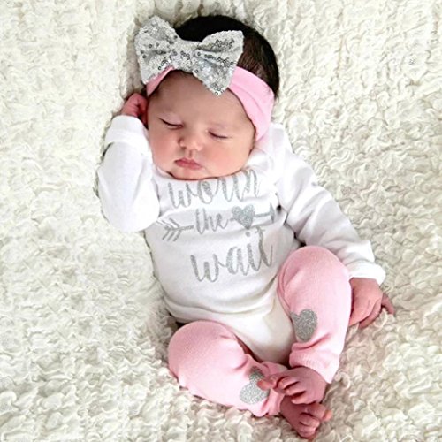 K-youth Body Bebe Manga Larga 3 Pcs Ropa Bebe Recien Nacido Niña Otoño Invierno Monos Mameluco Tops + Polainas + Bowknot Venda de Pelo Trajes Conjuntos Bebe Niña Navidad (Blanco, 6-12 Meses)