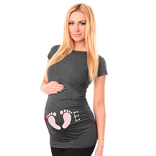 K-youth Ropa Premama Verano Ropa Embarazada Mujer Camiseta Premamá T-Shirt Blusa Embarazada para Premamá Camiseta de Maternidad Manga Corta Tops Embarazo Lactancia T-Shirt (Gris, M)