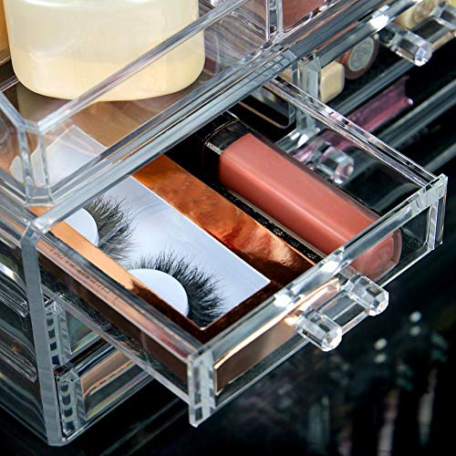 Kaikso-In organizador de maquillaje acrílico transparente caja de joyería 2 cajones, pendientes anillos collares pulseras exhibición lápiz labial caso regalo para mujeres niñas