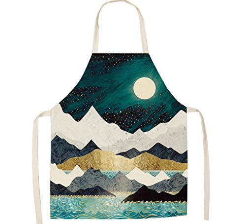 KaiXINSun Green Sky River Mountain Range Delantal De Cocina, Delantal BBQ Delantal De Cocina para Hombre Y Mujer, Algodón Y Lino Calidad Profesional, 55 X 68 Cm