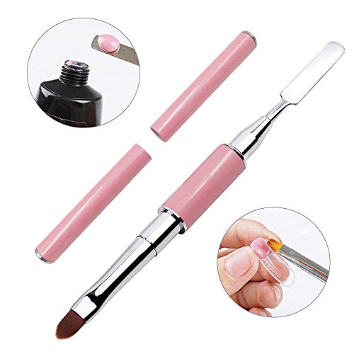 Kalolary 2 en 1 Diseños UV PolyGel Poly Gel Nail Brush Dual-ended Slice Shape Nail Art Tool Cepillos Polygel Herramienta de clavos de para el gel UV de PolyGel Uñas Extensión Multifunal- Rosado