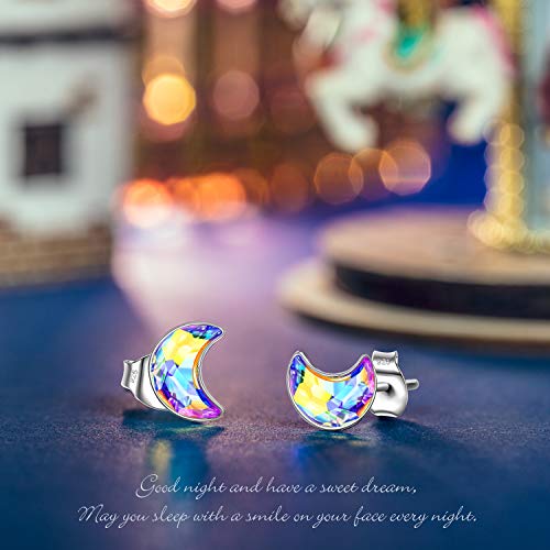 Kami Idea Pendientes para mujer - Luna nueva - Plata esterlina 925, Cristales Aurore Boreale de Swarovski, símbolo de felicidad y buena fortuna, Pendientes Vitrail Light con Exquisita Caja de Regalo