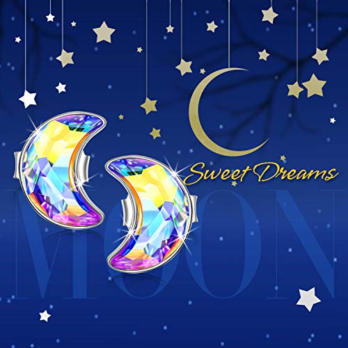 Kami Idea Pendientes para mujer - Luna nueva - Plata esterlina 925, Cristales Aurore Boreale de Swarovski, símbolo de felicidad y buena fortuna, Pendientes Vitrail Light con Exquisita Caja de Regalo