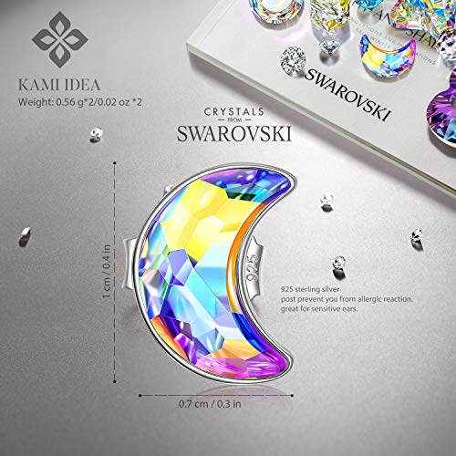 Kami Idea Pendientes para mujer - Luna nueva - Plata esterlina 925, Cristales Aurore Boreale de Swarovski, símbolo de felicidad y buena fortuna, Pendientes Vitrail Light con Exquisita Caja de Regalo