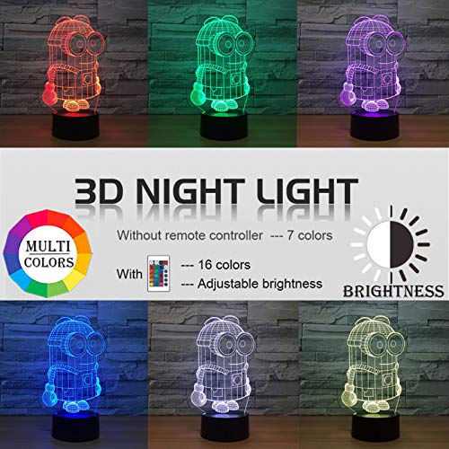 KangYD Luz nocturna 3D Minions Little Yellow Man, lámpara de ilusión LED, B - Base negra remota (16 colores), Luz de la moda, Regalo de amante, Lámpara visual