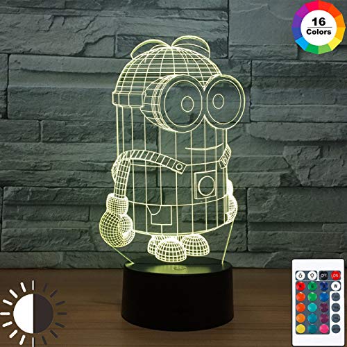 KangYD Luz nocturna 3D Minions Little Yellow Man, lámpara de ilusión LED, B - Base negra remota (16 colores), Luz de la moda, Regalo de amante, Lámpara visual