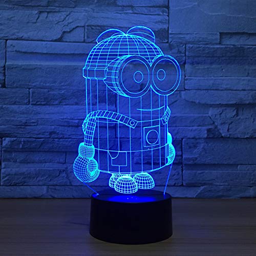 KangYD Luz nocturna 3D Minions Little Yellow Man, lámpara de ilusión LED, B - Base negra remota (16 colores), Luz de la moda, Regalo de amante, Lámpara visual