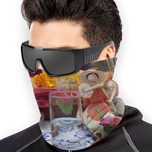 Kaswtrb Unisex, Fundas para Rostro Día Muerto Celebración Mesa Caléndulas Polaina con Cuello de azúcar - Unisex, Cuello Antibacteriano, Cómodo, Bufanda Ligera