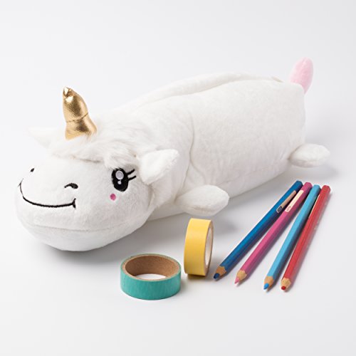 Katara 1825 Estuche Escolar de Peluche Plumier de Lápices Unicornio, Blanco