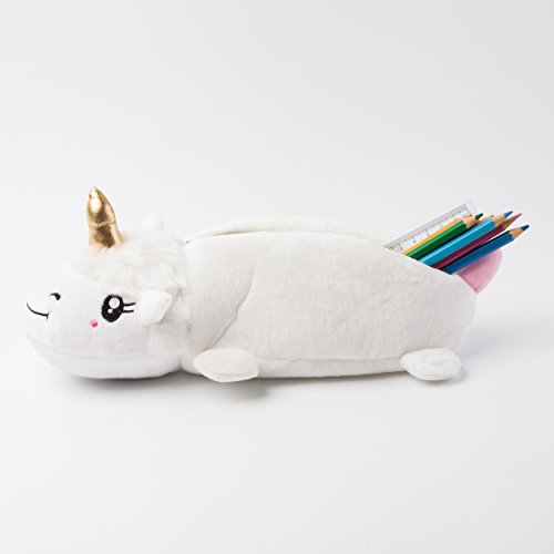 Katara 1825 Estuche Escolar de Peluche Plumier de Lápices Unicornio, Blanco
