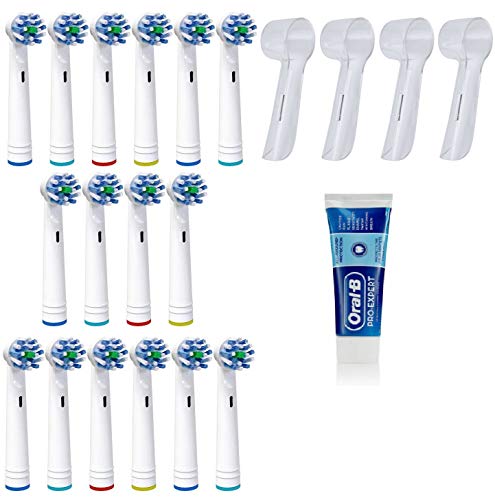KAV PLUS - Juego de 16 cabezales compatibles con cepillo de dientes eléctrico Cross Action de Oral B, incluye pasta de dientes Oral B Pro Expert
