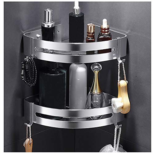 Kazeila 2 capas Sin Necesidad de Taladrar Estante Ducha, Aluminio Espacial Perforado Entramado de Baño Adhesivo Estantes Cesta para Ducha Estanteria Organizador Baño