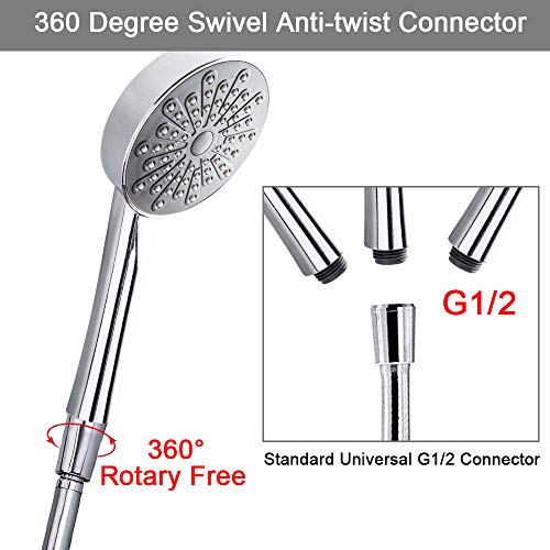 KBNIAN 1.5M Manguera de Ducha Flexible Anti-torsión de PVC Irrompible Adaptador Universal Estándar G 1/2 Latón con Conectores Pivote de 360 Grados para Ducha de mano - Plata