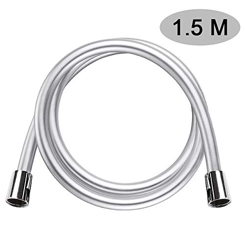 KBNIAN 1.5M Manguera de Ducha Flexible Anti-torsión de PVC Irrompible Adaptador Universal Estándar G 1/2 Latón con Conectores Pivote de 360 Grados para Ducha de mano - Plata