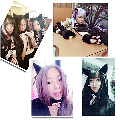 KEESIN Conjunto de Cosplay de Gato Guantes de Garra de Felpa Orejas de Gatito de Gato Collar de Cola Patas Disfraz de Fiesta Adorable Lindo para niños y Adultos (Gris)