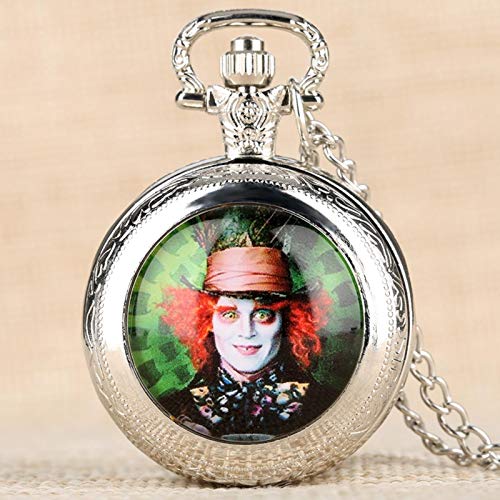 keke Alice In Wonderland Themed Necklace Mad Hatter Pattern Quartz Pocket Watch Famous Watch Men Clock Pendant Gift for Men,Black