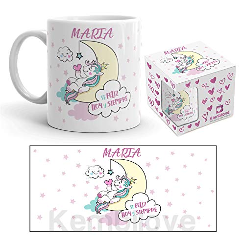 Kembilove Taza de Desayuno Personalizada de Unicornio con Nombre – Tazas Unicornio con Frases Divertidas y Motivadoras - Regalo Original Personalizado Diferentes Modelos de Unicornio 6 Plástico