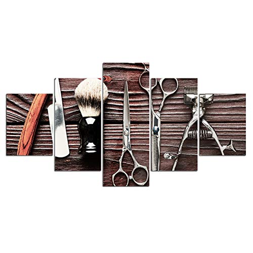 KEOA Moderno Arte de la Pared Fotos decoración para el hogar Cartel de barbero 5 Paneles peluquería peluquería Posters HD Marco de Pintura Impresa,A,30×40x2+30×60x2+30x80×1