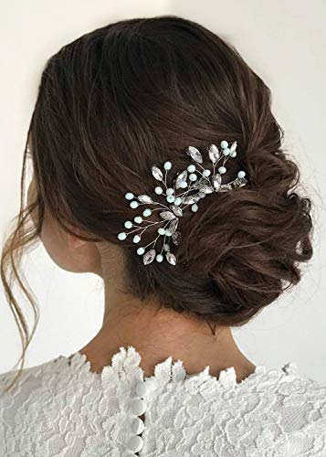 Kercisbeauty - Juego de 2 horquillas para novia, diseño de flor de dama de honor, color verde menta y cristales decorativos