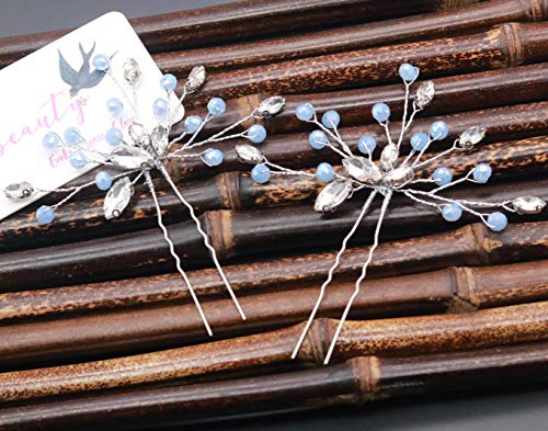 Kercisbeauty - Juego de 2 horquillas para novia, diseño de flor de dama de honor, color verde menta y cristales decorativos