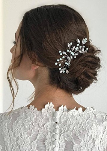 Kercisbeauty - Juego de 2 horquillas para novia, diseño de flor de dama de honor, color verde menta y cristales decorativos