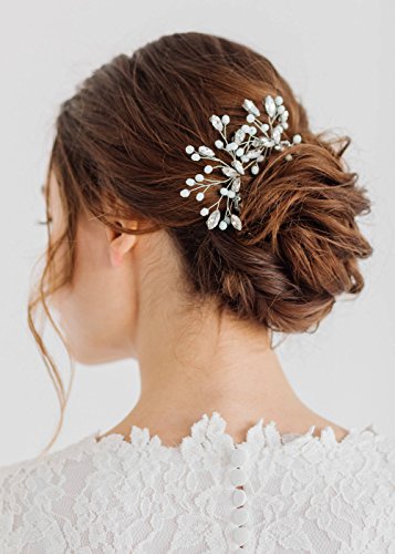 Kercisbeauty - Juego de 2 horquillas para novia, diseño de flor de dama de honor, color verde menta y cristales decorativos