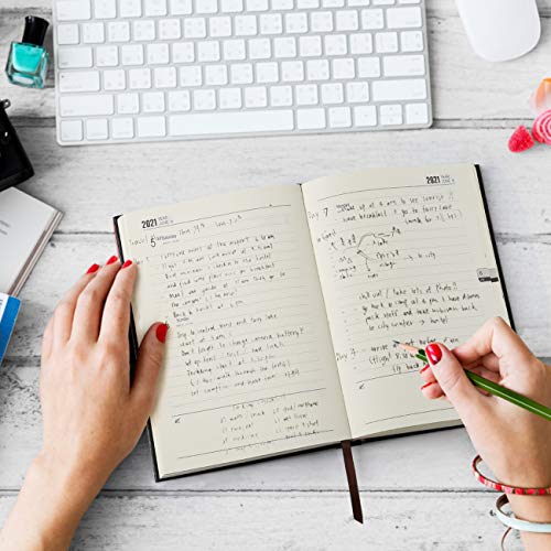 Kesote A5 Agenda 2021 Semana Vista Agenda 2021 Diaria con Tapa Dura, 12 Meses, Páginas en Líneas, Negro