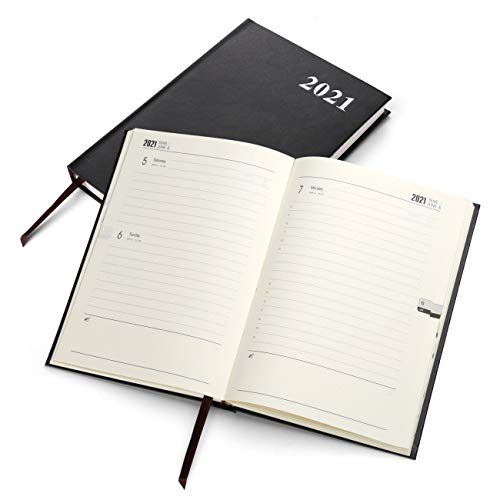 Kesote A5 Agenda 2021 Semana Vista Agenda 2021 Diaria con Tapa Dura, 12 Meses, Páginas en Líneas, Negro