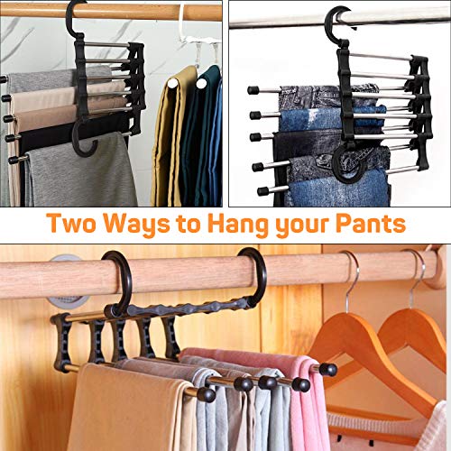 Kikc Perchas Pantalones Multiple, 5 En 1 de Acero Inoxidable Pantalones de MúltiplesPantalones Percha Extensible de Armario Antideslizante para Bufandas Jeans Ropa Pantalones Toallas