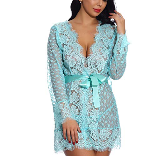 KIMODO Moda Mujer Encaje Sexy lencería Rayas túnica con cinturón Ropa de Dormir Ropa Erótica Mujer Sexy Lencería De Dormir