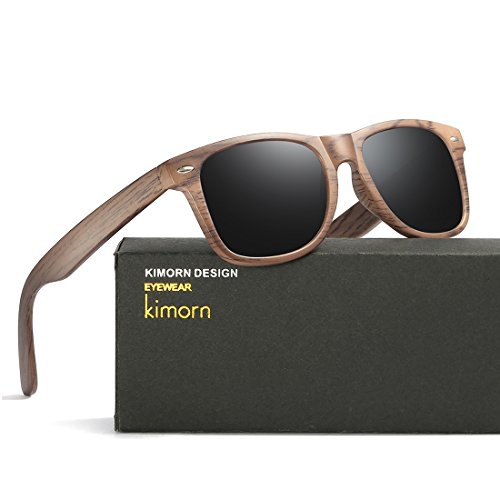 kimorn Polarizado Gafas De Sol Clásico Unisexo Cuerno Rimmed Años 80 Retro AE0300 (Imitación de grano de madera, 52)