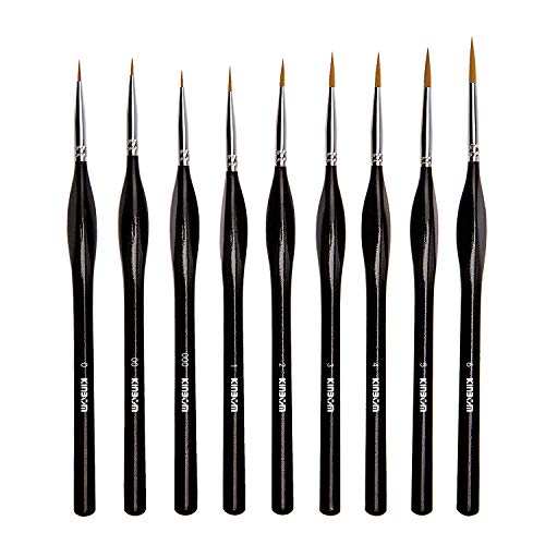KINBOM Juego de 9 pinceles de pintura en miniatura, pincel de pintura de detalle fino, juego de brochas para acrílico, acuarela, óleo, cara, uñas, pintura de maquetas, dibujo de líneas (negro)
