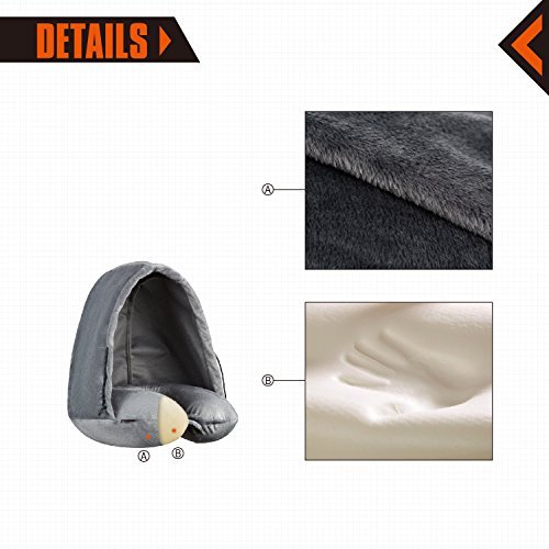 KingCamp Almohada de Viaje Viscoelástica con Memoria, Corrige la Postura del Cuello, Cojín Cervical con Capucha, Fácil de Llevar y Utilizar, Confortable, Color Gris