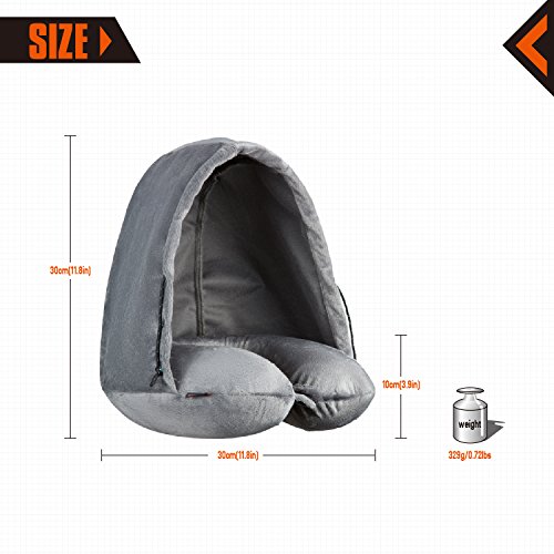 KingCamp Almohada de Viaje Viscoelástica con Memoria, Corrige la Postura del Cuello, Cojín Cervical con Capucha, Fácil de Llevar y Utilizar, Confortable, Color Gris