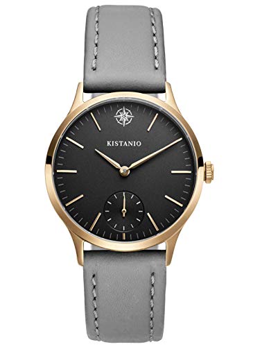 Kistanio KIS-STR-31-098 Stratolia - Reloj de Pulsera para Mujer (Cristal de Zafiro, Correa de Piel Gris), Color Negro