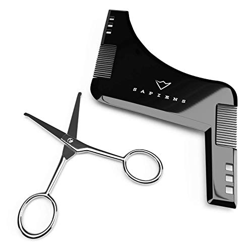 Kit Cuidado fácil & cuidado de Barbero por Sapiens: Coffret La Barba hombre con aceite para la barba OSMA 50 ml Made in France, cepillo, peine y tijeras para barba & bigote + Ebook en regalo