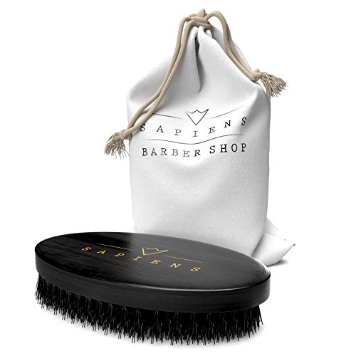 Kit de cuidado para barba hombre • Sapiens • Aceite barba y bálsamo 100% origen natural HECHO EN FRANCIA • Cepillo barba de cerdas de jabalí, Peine de madera, Tijeras de punta redonda y Bolsa de tela