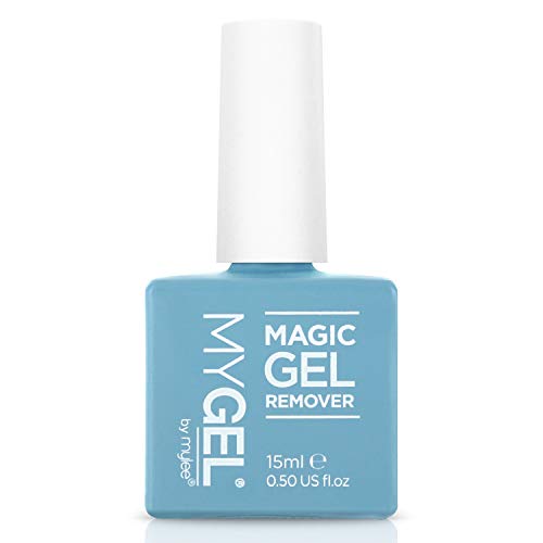 Kit de eliminación de esmalte de gel Mylee - MyGel Magic Gel Remover, Aceite de albaricoque para uñas y cutículas, Empujador de cutícula de madera, Bloque de pulido de uñas