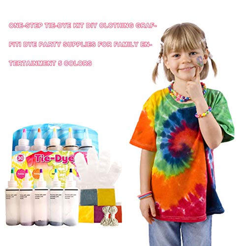 Kit Tie-Dye de un Solo Paso, 5 Colores Rainbow Set Tejido Pinturas Textiles Kit Tie Dye Kit DIY Ropa Graffiti Dye Party Supplies Kit de Pintura Permanente de Colores restaurados Kit de Tinte