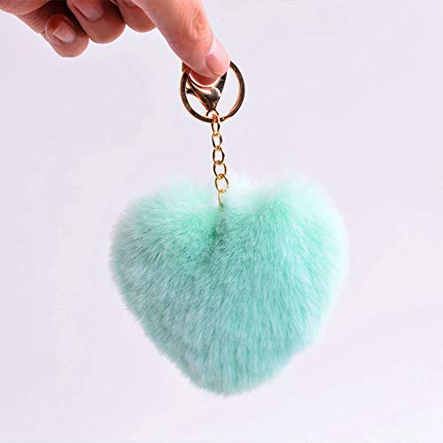 Kitchen-dream 10 Piezas Llavero Mullido corazón de Piel sintética Llavero Bola pompón Hebilla Clave Colgante Bolso para niñas Damas (Colorido)
