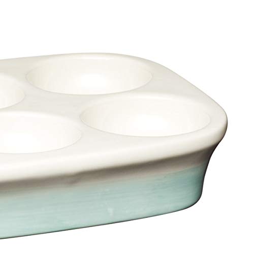 KitchenCraft - Huevera de cerámica estilo vintage con acabado a mano, 15,5 x 11 cm, color crema y verde