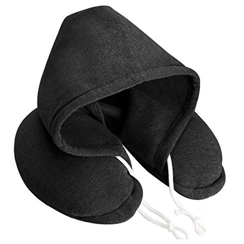 Kitchnexus Premium - Almohada cervical con capucha, almohada de viaje, cojín cervical en forma de U con función de apoyo ergonómico, ideal para casa, oficina, viajes, Negro (Negro) - 1138324838189-01