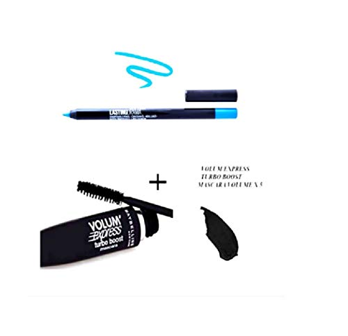 Kit/Set Mascara Gemey maybeline Turbo Volum 'Express negro + lápiz Waterproof Master Drama Khol Liner Ultra Violet (2 productos)